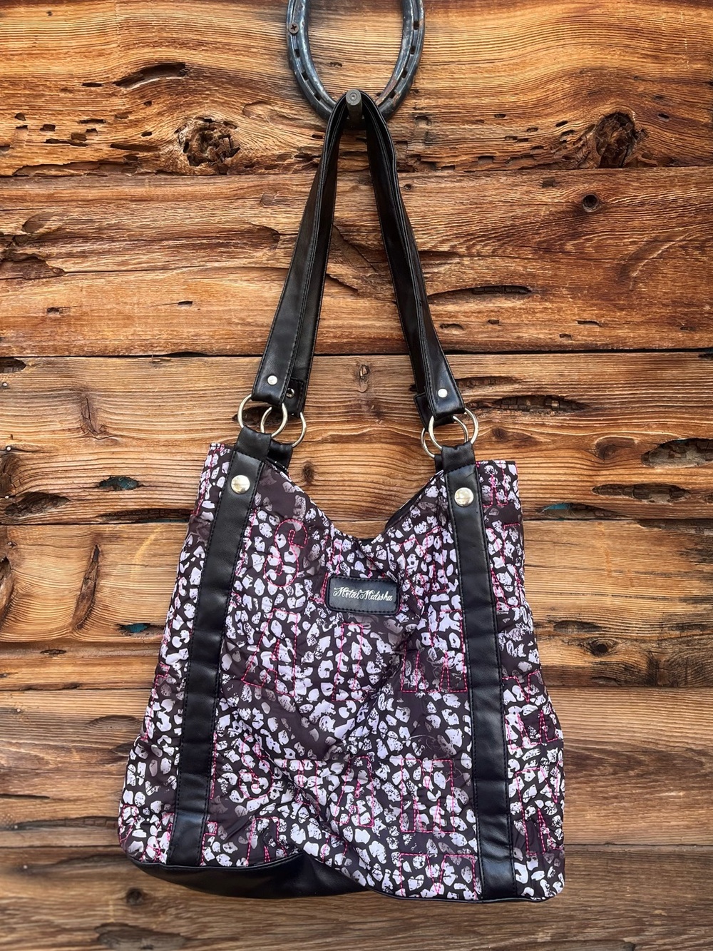 VINTAGE | Metal Mulisha Y2K Black Tote with Pink and White Leopard Motif